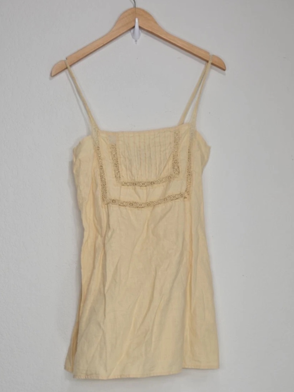 Reformation Ida Linen Dress Square Neck Mini Lace Trim in Parmesan Size S Womens